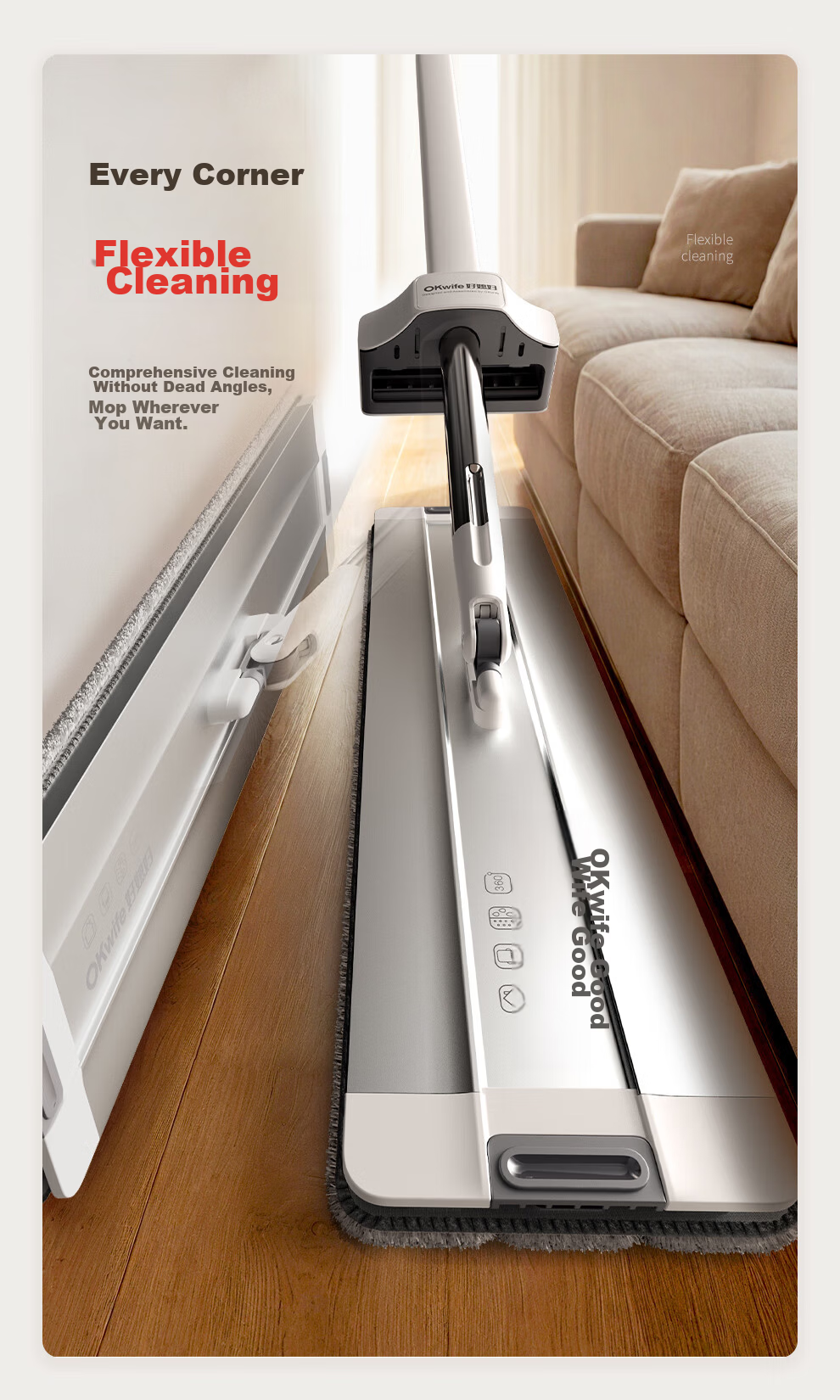 Good Wife Flat Mop 45cm with 2 Cloths Aluminum Alloy Bright Clean Hands-Free Wash Household One Mop Clean 2024 New Model 19