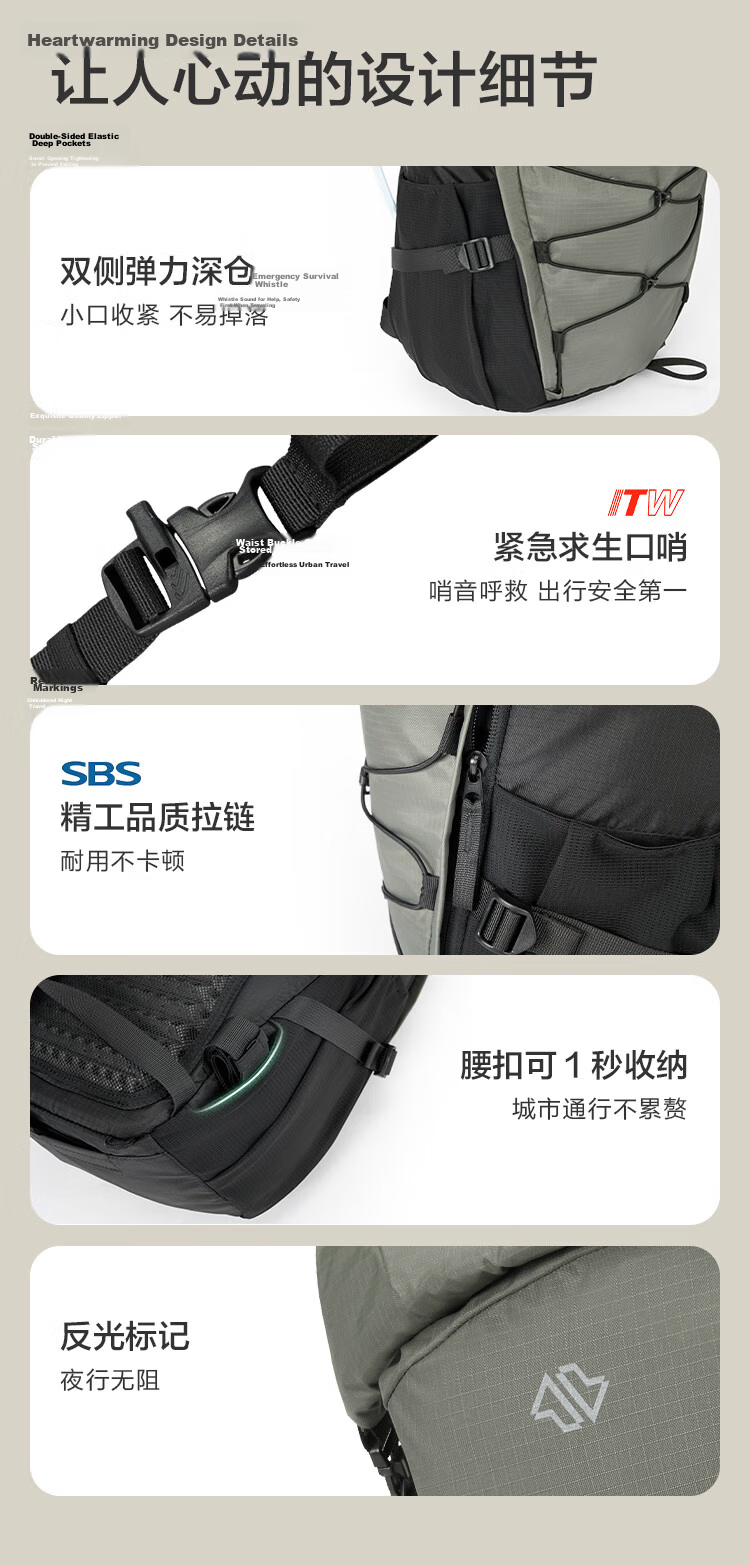 JD Jingzao Sports Outdoor Hiking Travel Backpack Casual Men's Backpack School Bag 25L Cloud Mist Green 19