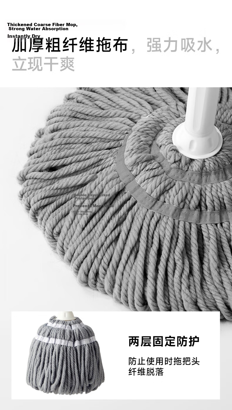 Wuyuehua Wide Mop, 55CM Wide X 138CM Long, 1 Cloth, No Hand Washing Required, Self-Wringing, Card Lock, Self-Tightening Water Mop for Home Use, Extra Large Mop Head 12