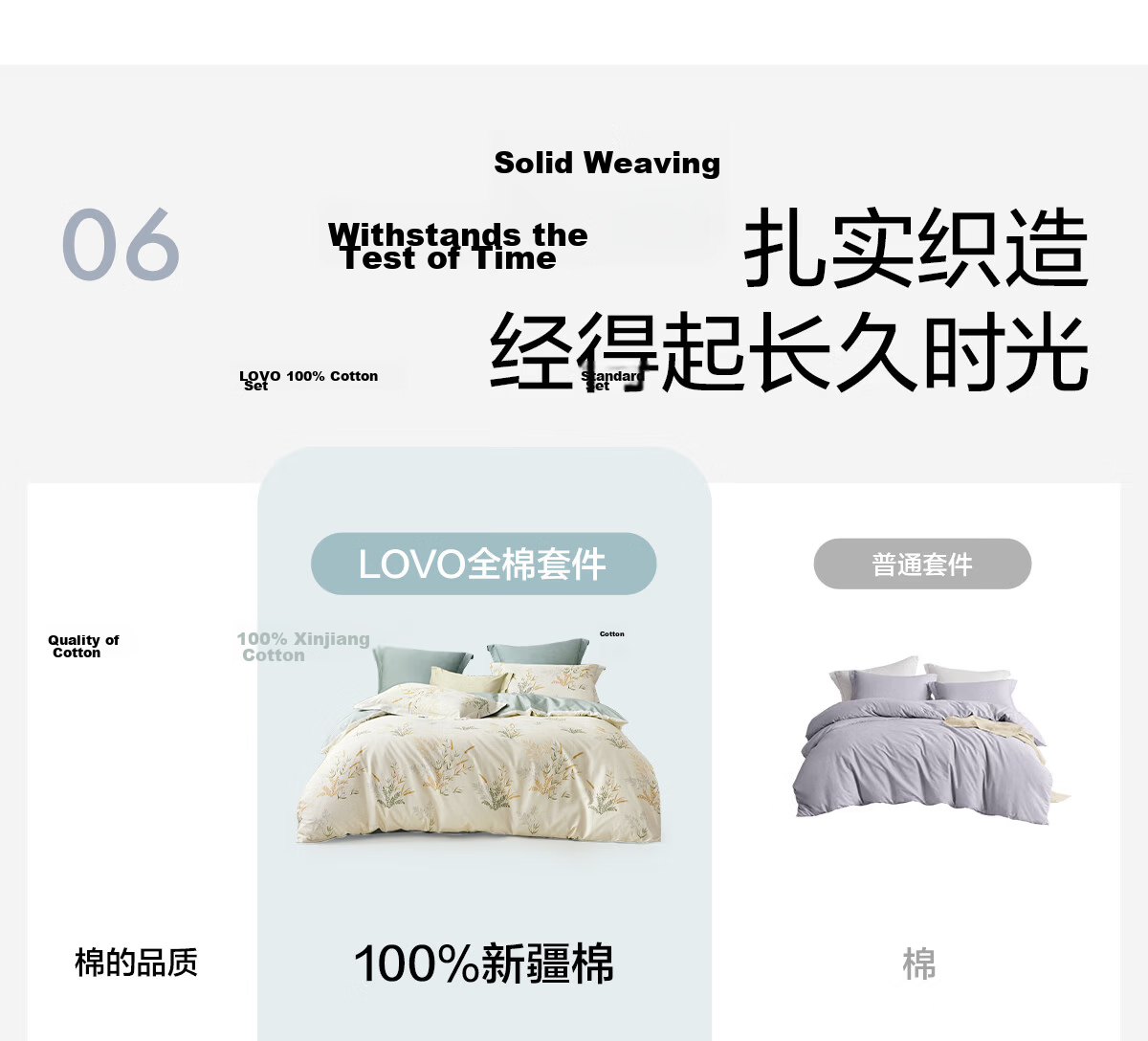 LOVO Luolai Pure Cotton Four-Piece Bedding Set with Twill Bedsheet And Duvet Cover, Double Bed Linen, 220*240cm, Beige 12