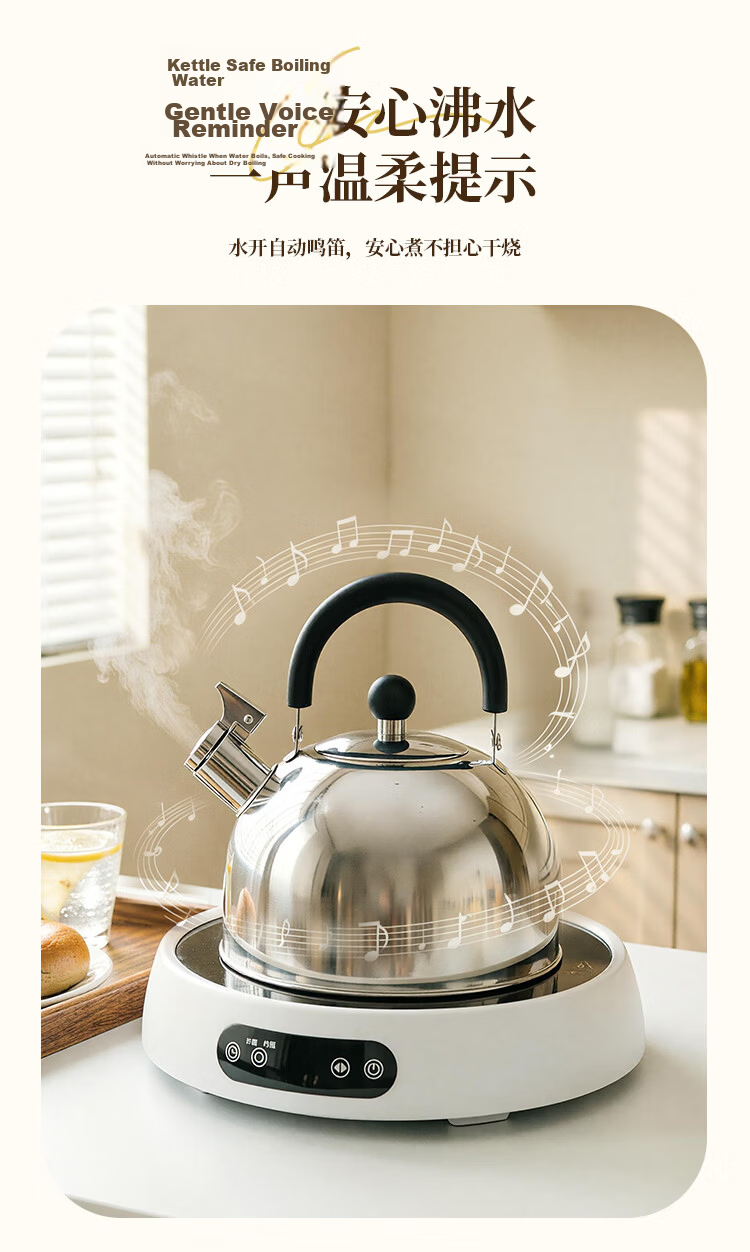 MAXCOOK Kettle, 304 Stainless Steel Whistling Kettle, 3L Thickened Sound-Making Zinc Alloy Spout, Compatible with Induction Cooker MCH5503 6