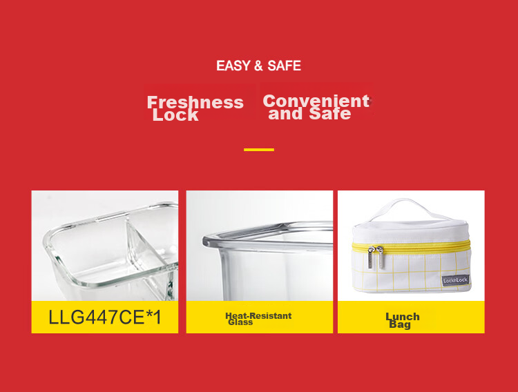 LOCK&LOCK Heat-Resistant Glass Food Storage Container Microwave Lunch Box 1020ml with Lunch Bag for Office Workers and Students 3