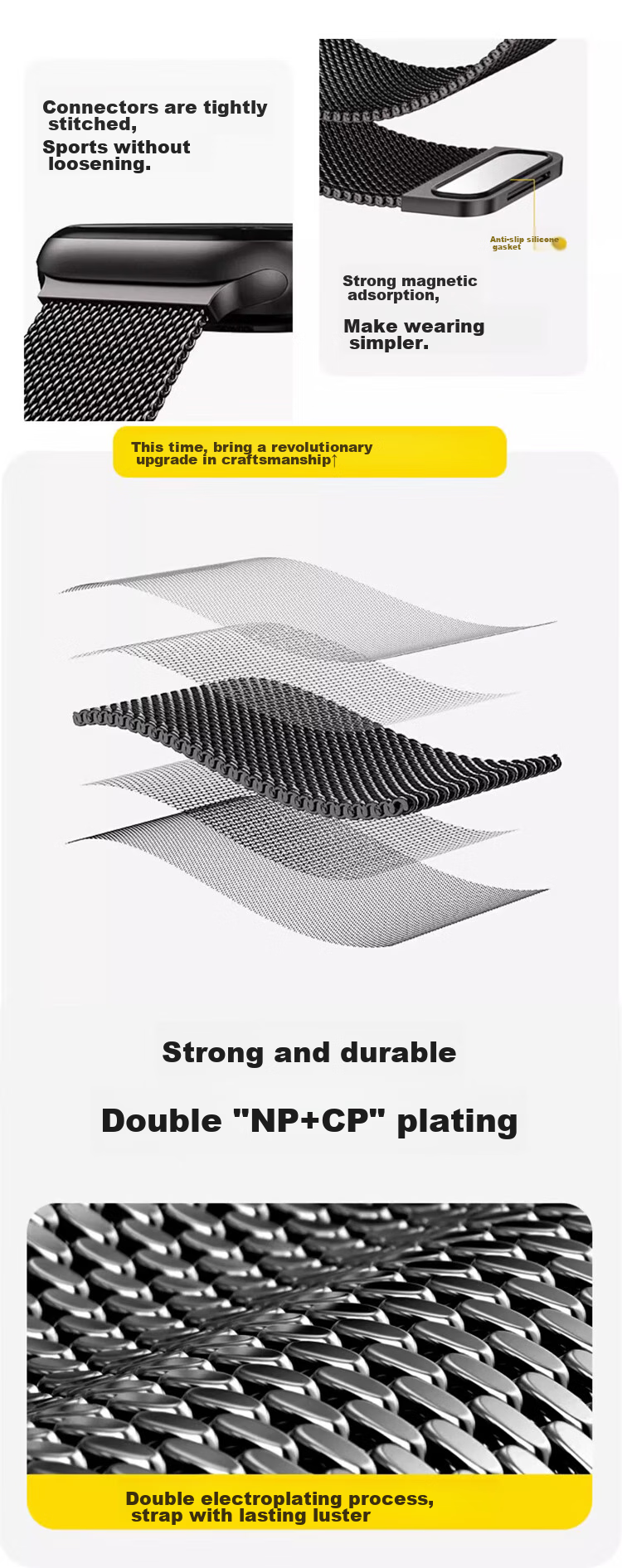 BIAZE Compatible Apple Watch Band for Apple Watch Series 9/10 Milanese Loop Magnetic Strap, Supports IWatch 8/Ultra 2/7th Generation 42/44/45/49mm - BD3 Black 7