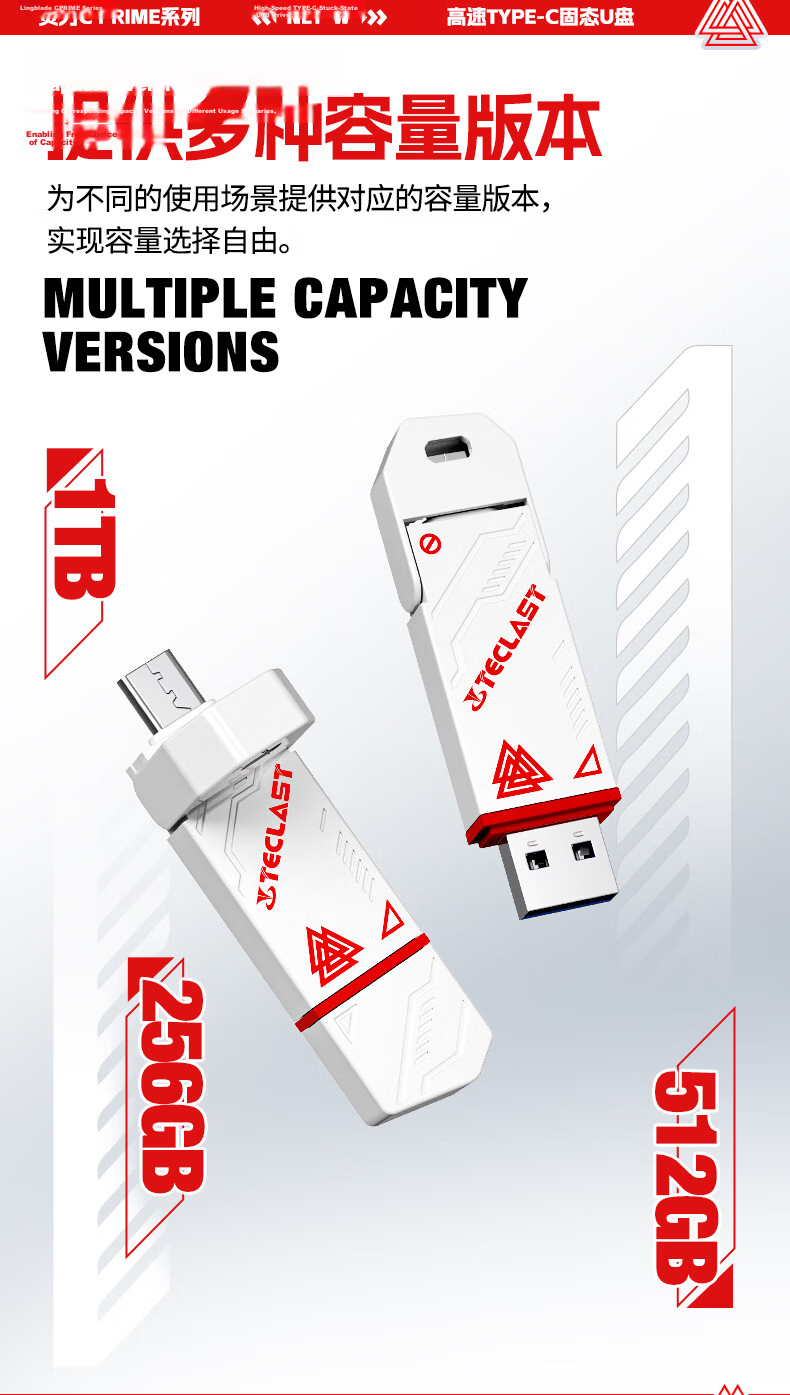 TECLAST 512GB Solid State USB Flash Drive High-Speed Mobile USB Type-C Dual Interface USB 3.2 1050MB/s Read Speed Large Capacity External SSD Metal USB Drive 12
