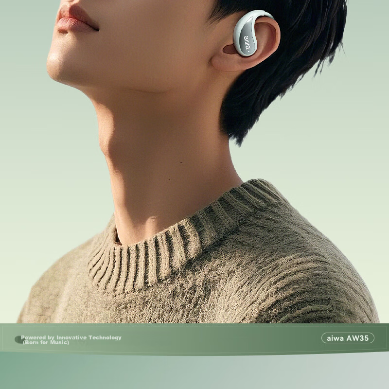 Aiwa AW35 Lightweight Luxury Experience Bone Conduction Open Wireless Sports Ear-Hook Bluetooth Headphones Compatible with Huawei Xiaomi Apple Honor Latest Model White 2
