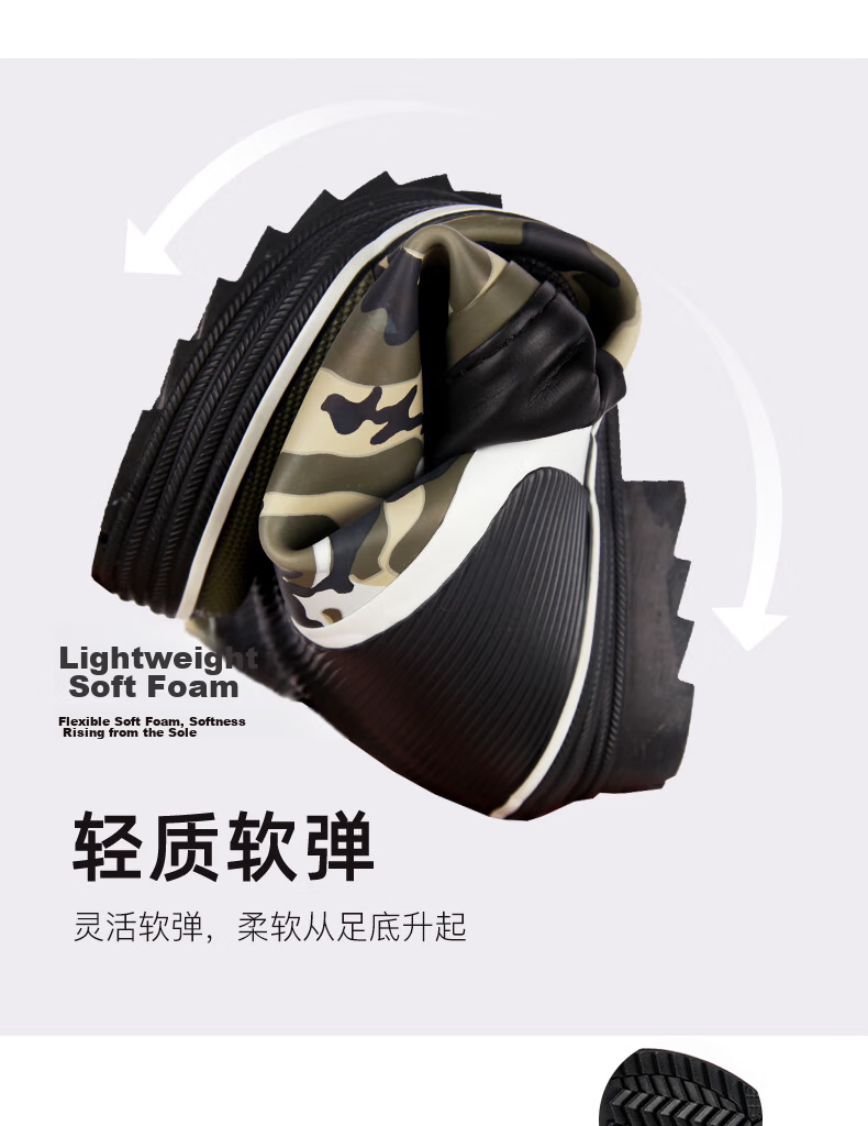 Jolly Walk Mid-Calf Camouflage Rain Boots, Rubber Waterproof Shoes, Outdoor Rain Boots, 219-1, Black Camouflage, Size 40 9