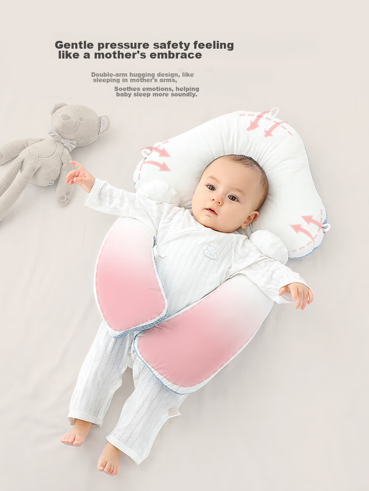 Xiqinbao Newborn Shaping Pillow, Baby Comforting Hugging Pillow, Three-Sided Drawstring Hugging Pillow [Sleep Head Shape + Anti-Startle] Pink 4