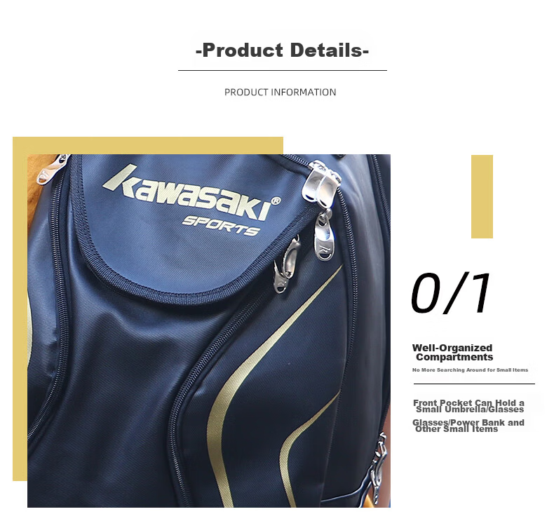 KAWASAKI Badminton Open Commemorative Double Shoulder Bag Tournament-Level Sports Backpack Large Capacity C8269 Off-White 8