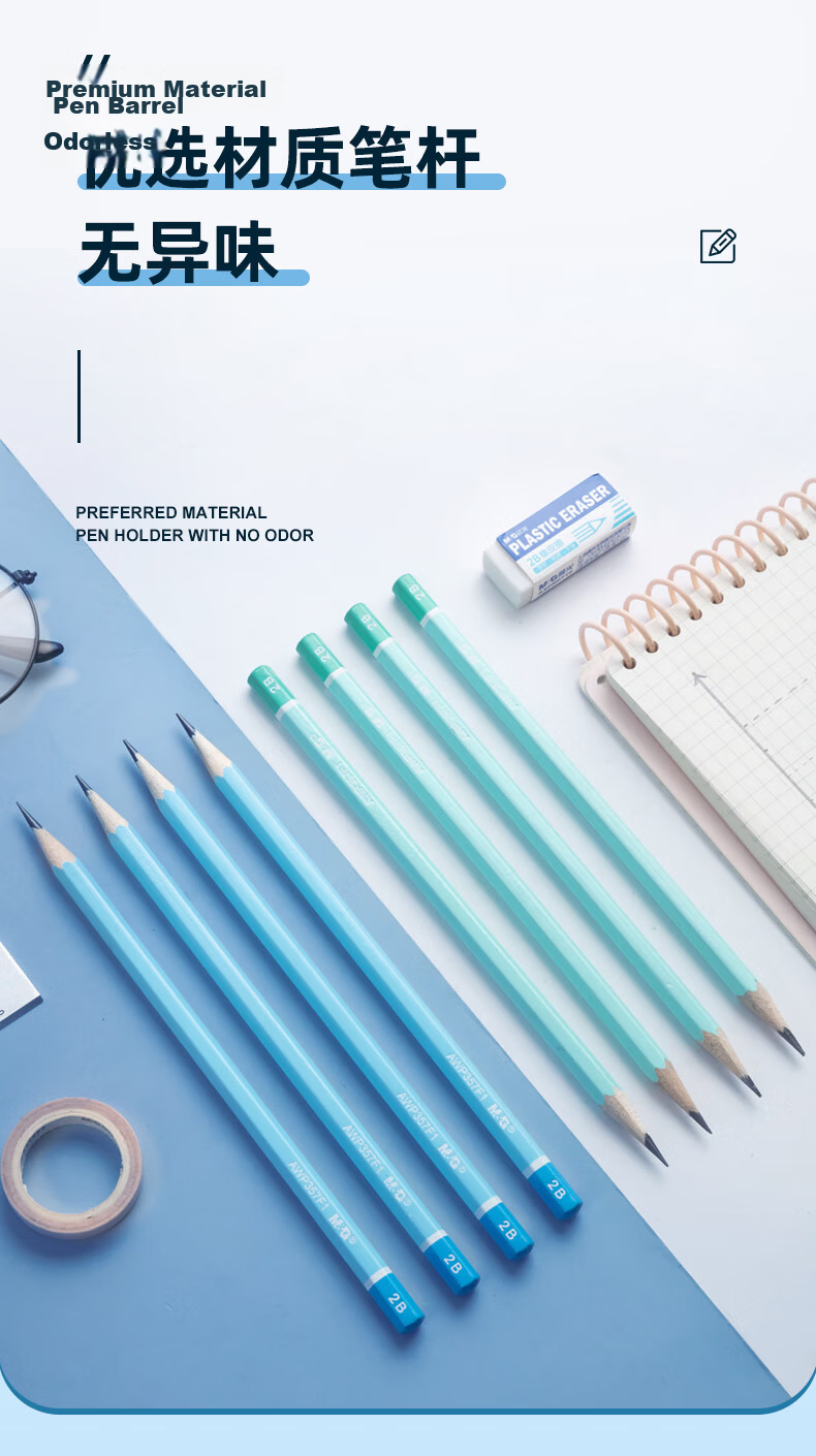 M&G Stationery HB Pencils with Colorful Handles, 50 Pieces, Hexagonal Wooden Pencils for Primary School Students, Card Coloring Pencils, Exam-Specific Writing Pencils for Summer Vacation Handwriting Practice, Blue And Green AWP357F2B 6