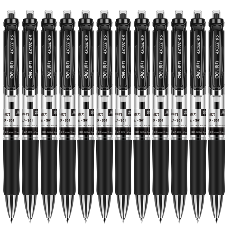 Deli Back-to-School Essentials S01 0.5mm Retractable Gel Pen Black 12pcs/Box