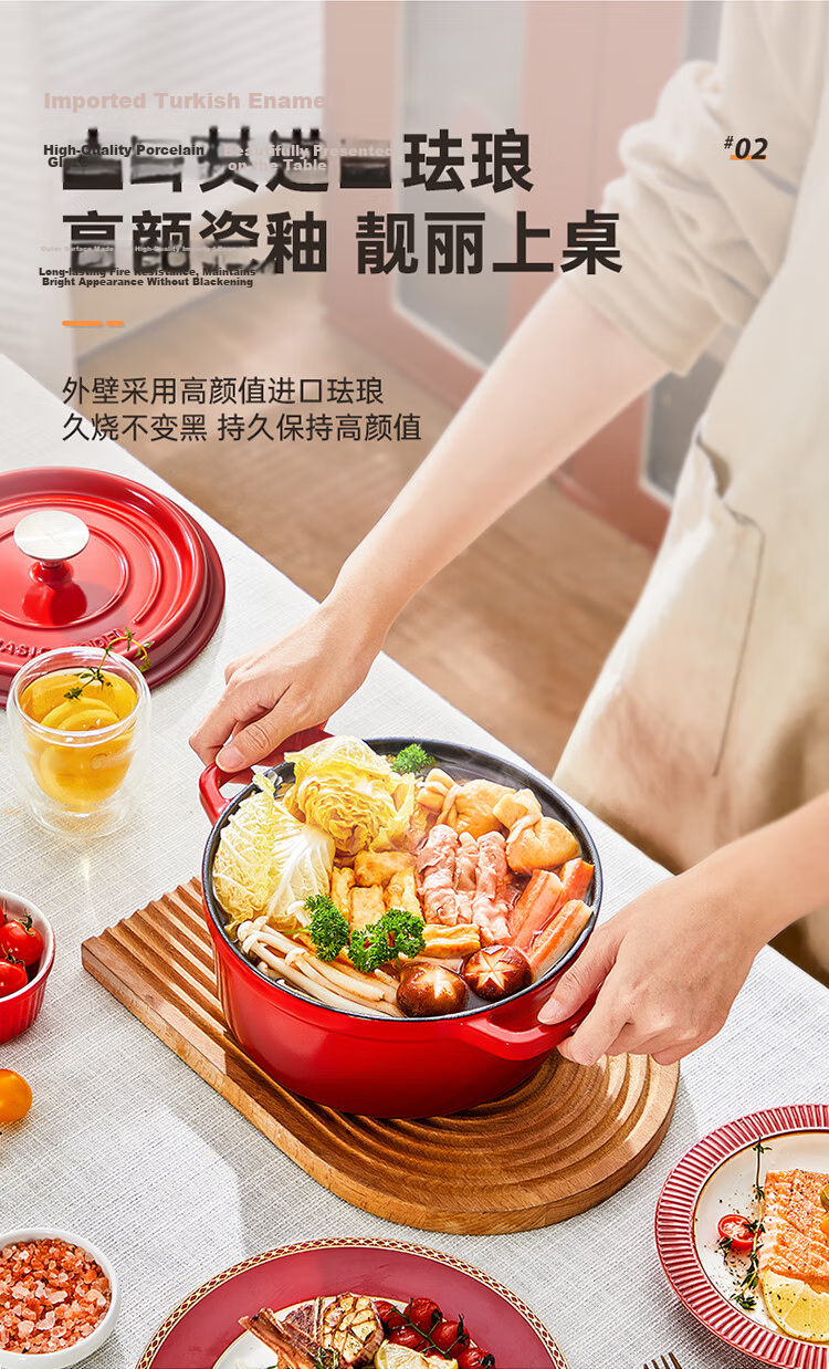 COOKER KING Enamel Cast Iron Pot, Household Stew Pot, Casserole Pot, Soup Pot, Braising Pot, Suitable for Induction And Gas Stoves, 22cm 4