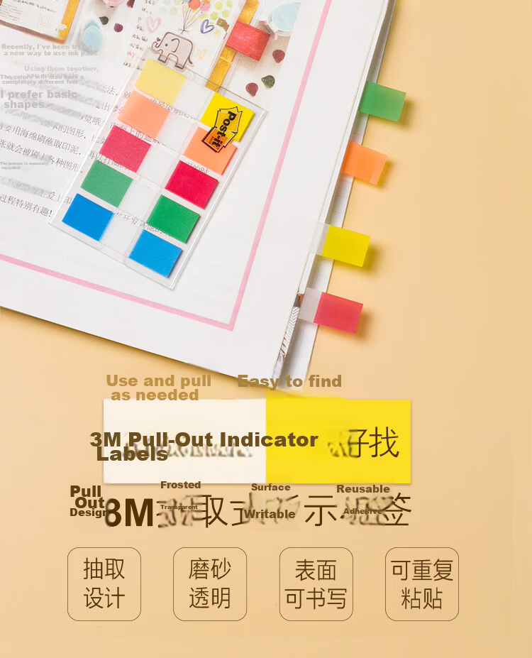 3M [Lowest Price Online] Sticky Notes, Memo Pads/Note Paper/Transparent Index Labels, Office Supplies, 683-6CF Pull-Out Labels (6 Colors) 2