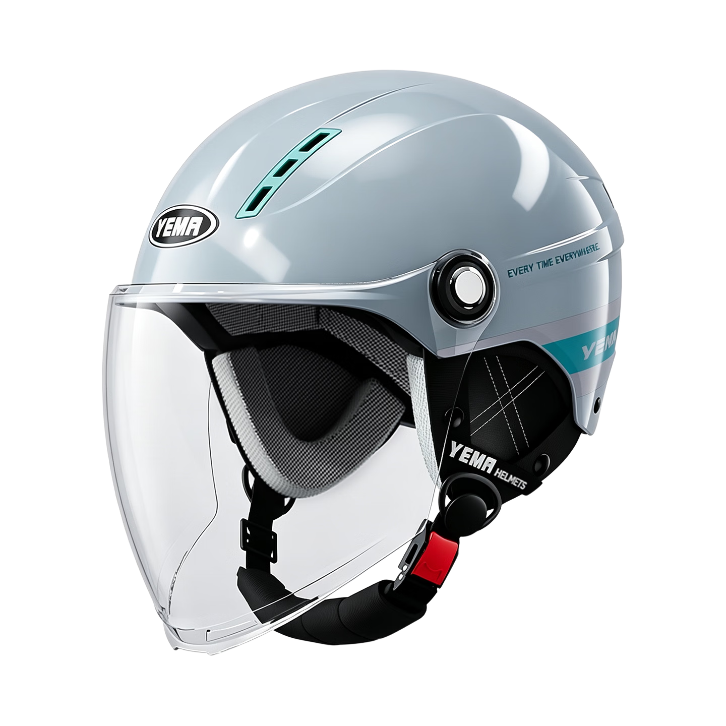 YEMA 3C Certified 359S Electric Motorcycle Helmet, Lightweight Half Helmet for Men And Women, Suitable for Spring And Summer, Electric Scooter Safety Helmet, All-Season Use, Yue Dong Gray with Colorful Band, Clear Long Visor