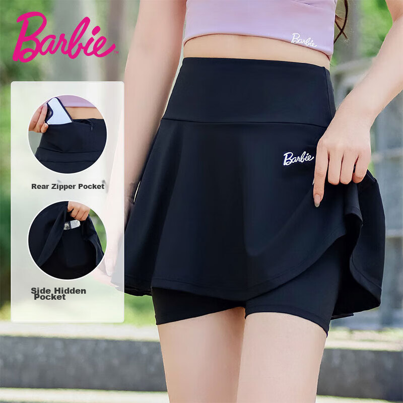 Barbie Tennis Skirt with Inner Shorts for Women, Badminton Skirt with Lining, Fitness Running Skirt, Anti-Exposure Lightweight Sports Shorts