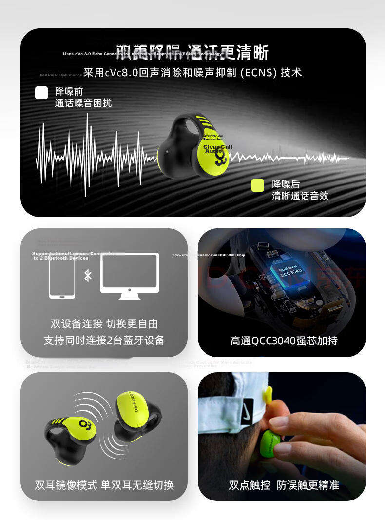 Guling EO T90 Mini Bone Conduction Bluetooth Earphones Clip-On Open-Ear Sports Running Compatible with Apple Huawei 13