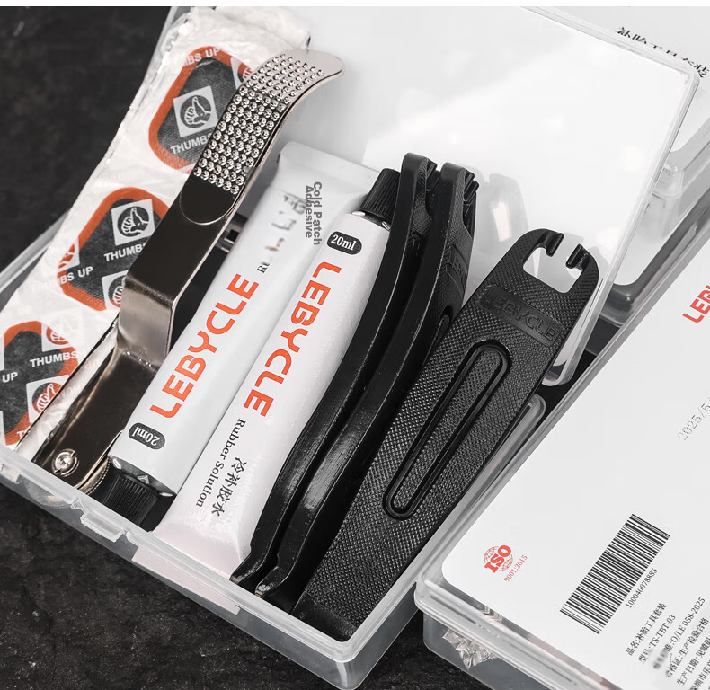 LEBYCLE Mountain Road Bike Tire Repair Tool Kit Portable Inner Tube Patch Glue Film with Tire Lever and Tire File 14