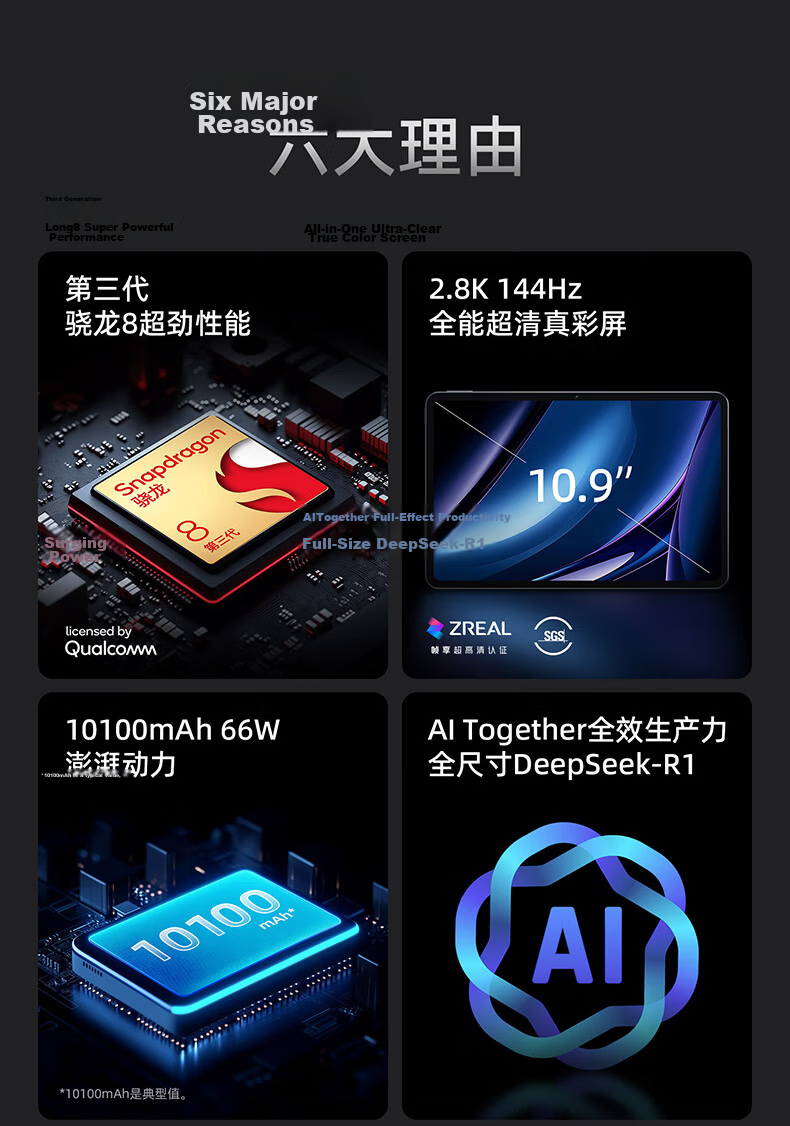 Nubia Tablet Pro, 10.9-Inch Tablet, Snapdragon 8 Gen3, 2.8K Ultra-Clear True Color Screen, 10000mAh Battery, 16GB+512GB, Aurora Silver 2