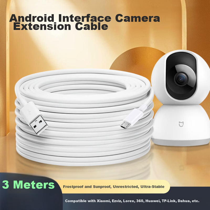 ChaoFan Compatible Power Extension Cable for Xiaomi 2K PTZ Camera 3M, Ezviz, Lechange 360, Huawei, Xiaopai, Xiaobai, TP-Link Surveillance Power Cable, Android Charging Cable