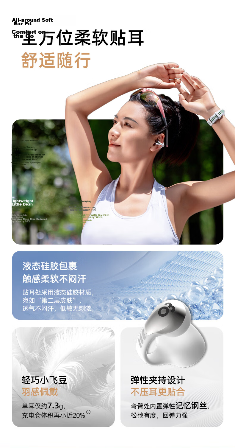 Guling EO T90 Mini Bone Conduction Bluetooth Earphones Clip-On Open-Ear Sports Running Compatible with Apple Huawei 9