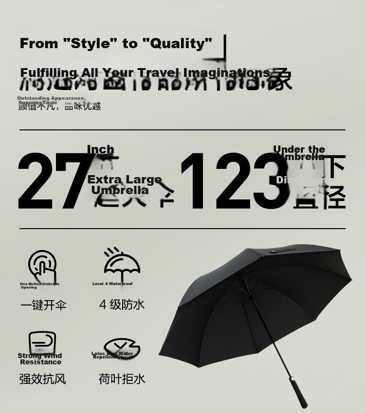 JD Jingzao Extra Large Automatic Long Handle Umbrella Men's Straight Golf Business Rain and Wind Resistant 27 Inch 2