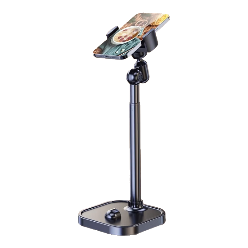 Lingchen Adjustable Desktop Phone Stand for Selfie Live Streaming, Universal for iPad Tablet, Lazy Video Watching, Rotatable Multifunctional Phone Holder, Cool Black