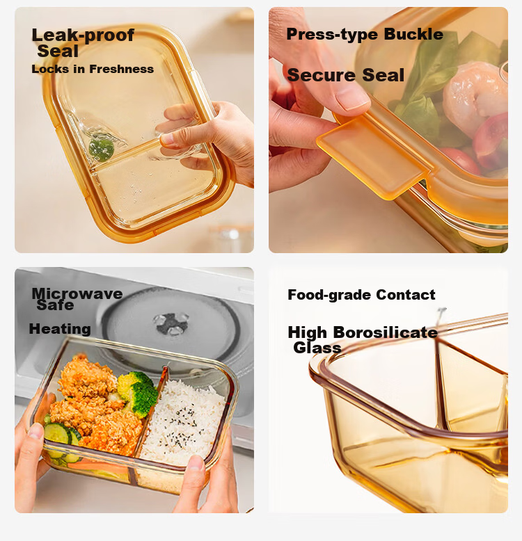 JD Jingzao Lunch Box High Borosilicate Glass Bento Box Microwave Safe Fresh-Keeping Box (Two Compartments 1050ml) 2