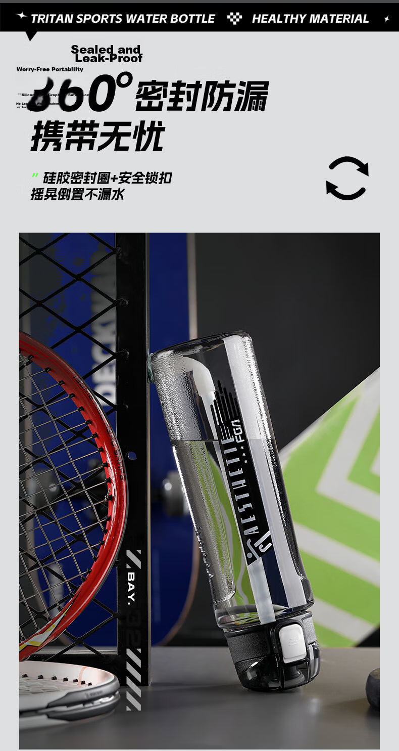 FGA Fuguang Plastic Water Bottle Student Large Capacity Tritan Straw Cup Sports Water Bottle 1L for Men and Women 9