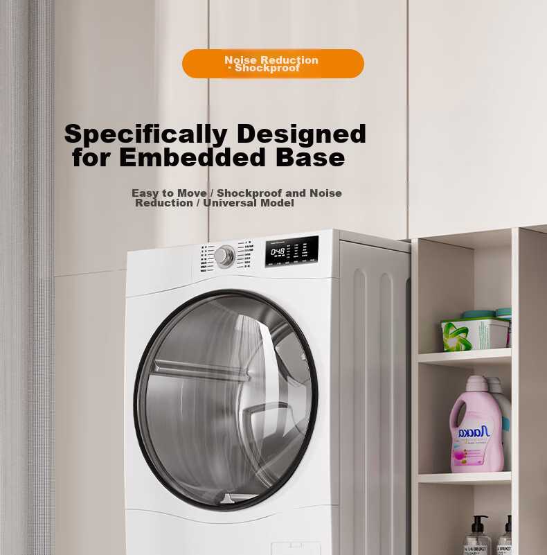 Beishi Ultra-Thin Built-in Washing Machine Base Stand Movable Drum Shock-Absorbing Storage Rack Universal Height-Adjustable Foot Pads with Casters White for Washer-Dryer Combo 1