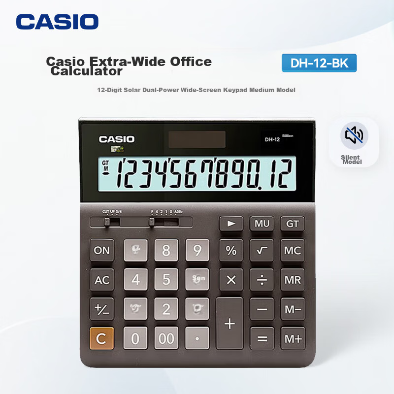 CASIO DH-120 Metal Panel Wide Screen Calculator 12-Digit Dual Power Office Supplies