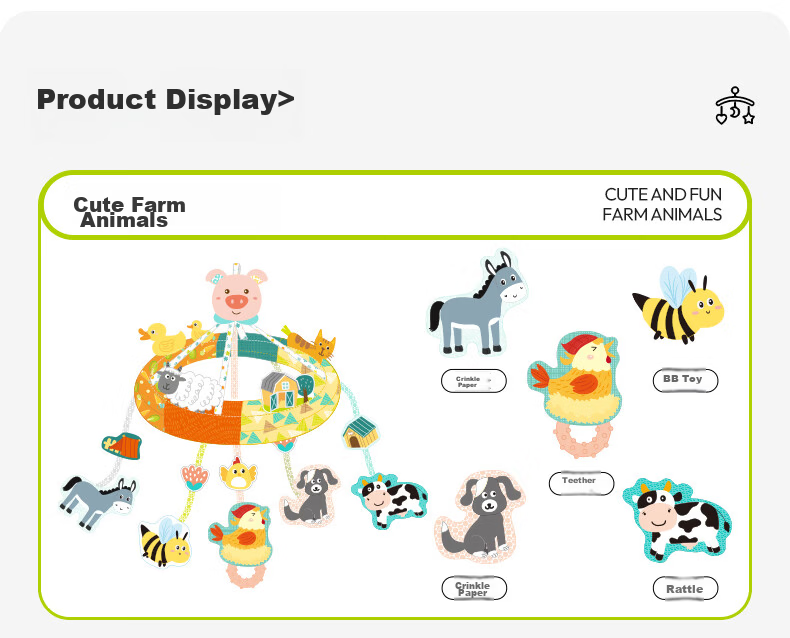 Jollybaby Newborn Baby Crib Mobile, Hanging Rotatable Musical Pendant, 0-1 Year Old Baby Toy, Farm Playground 16