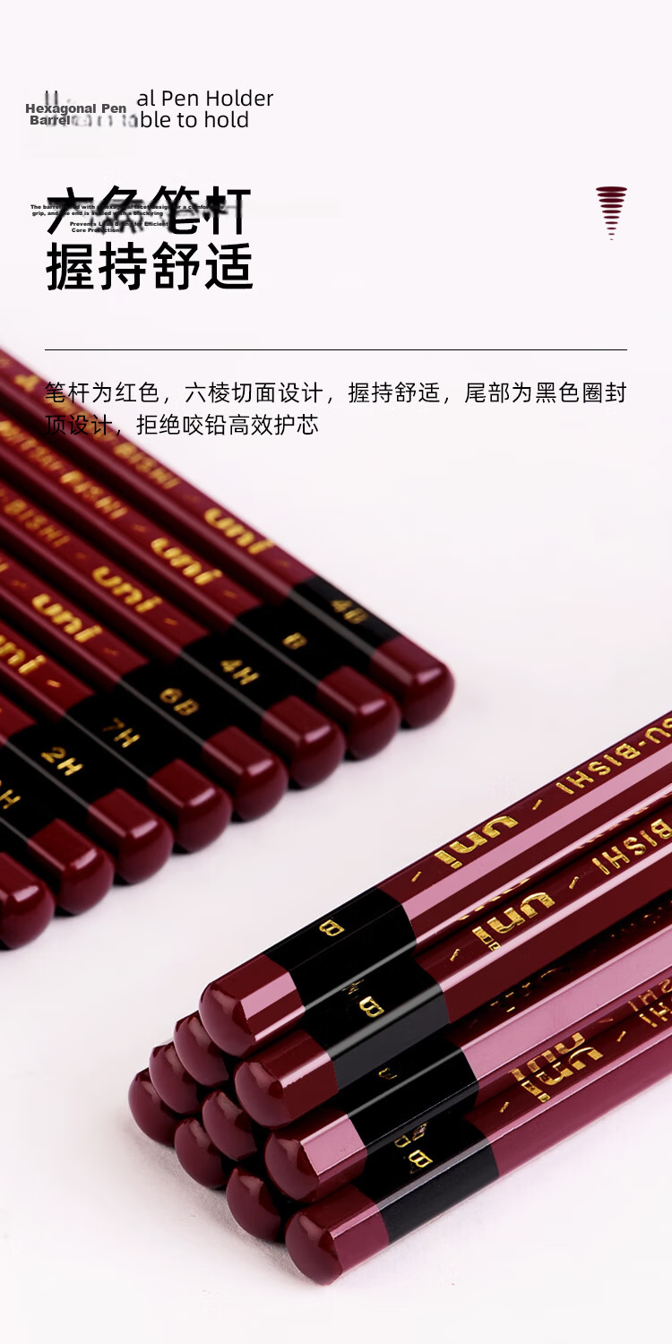 Uni Mitsubishi Back to School Gold 6B Wooden Pencil Set 12pcs/Box with Eraser 1887 3