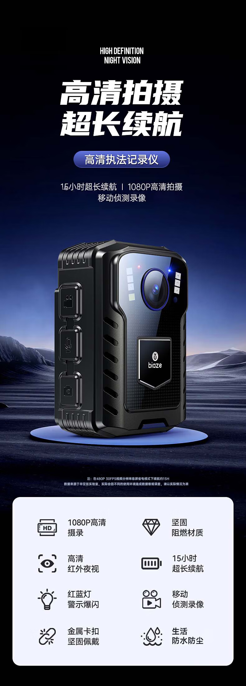 BIAZE Law Enforcement Body Camera HD Portable Mini Chest-Mounted Video Recorder 32GB 1