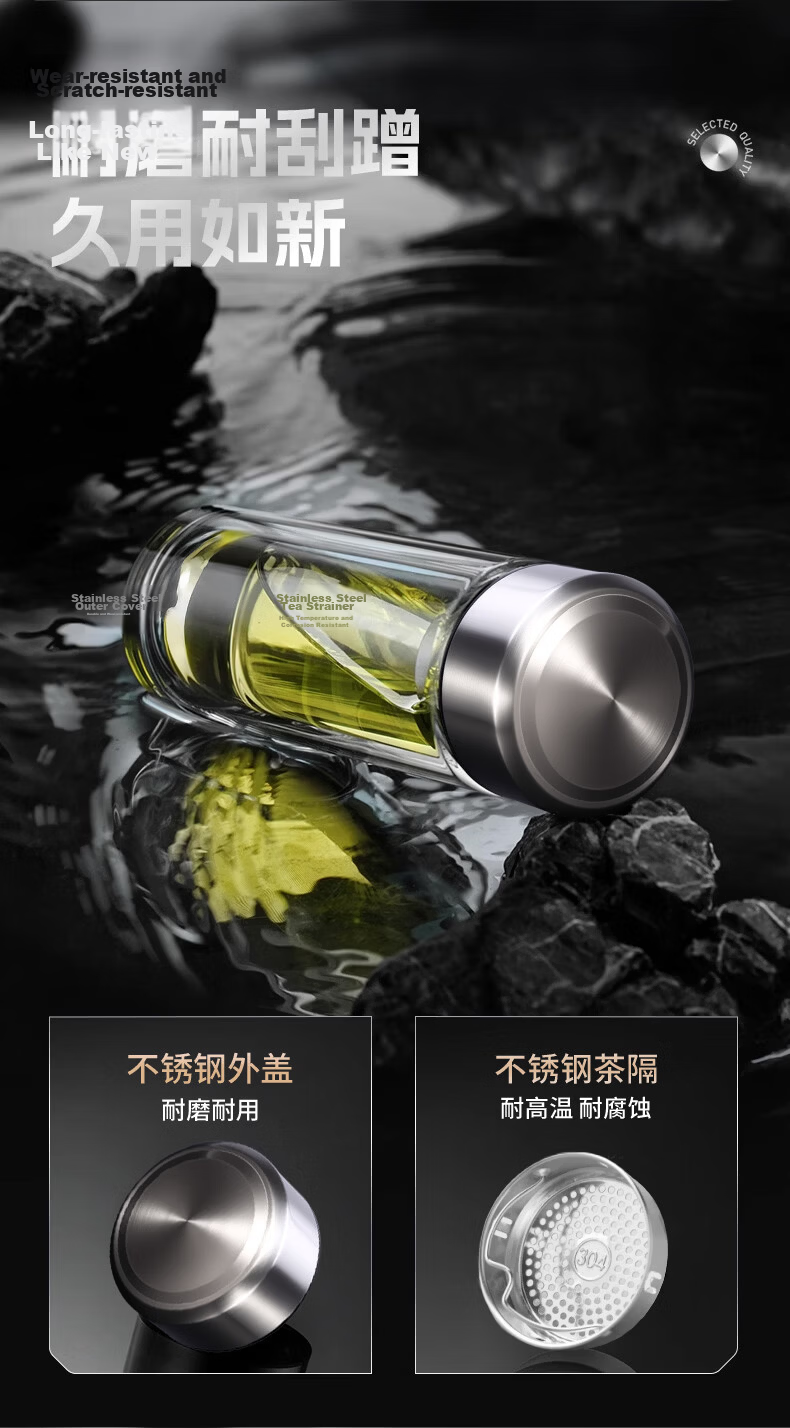 LINGCHEN Double Layer Glass Tea Cup High Borosilicate Explosion-Proof Heat-Resistant Business Glass for Men and Women 7