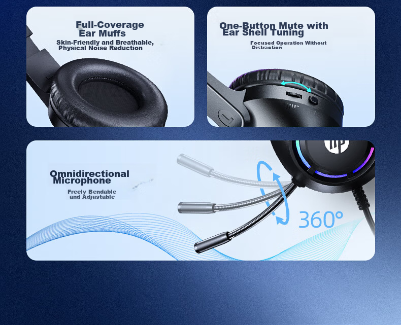 HP Wired Over-Ear Noise-Cancelling Surround Sound Gaming Headset with Microphone USB Interface for Study and Entertainment 4