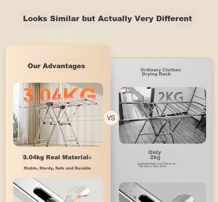 JD Jingzao Floor Clothes Drying Rack Foldable Stainless Steel Wing-Shaped Adjustable 3-Level Height Clothes Hanger 5