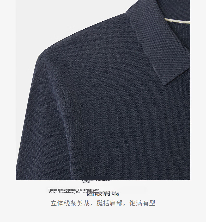 Goldlion Wool Blend Autumn Winter Long Sleeve Knit Sweater Men Solid Color Fashion Textured Pullover Blue Gray XL 36