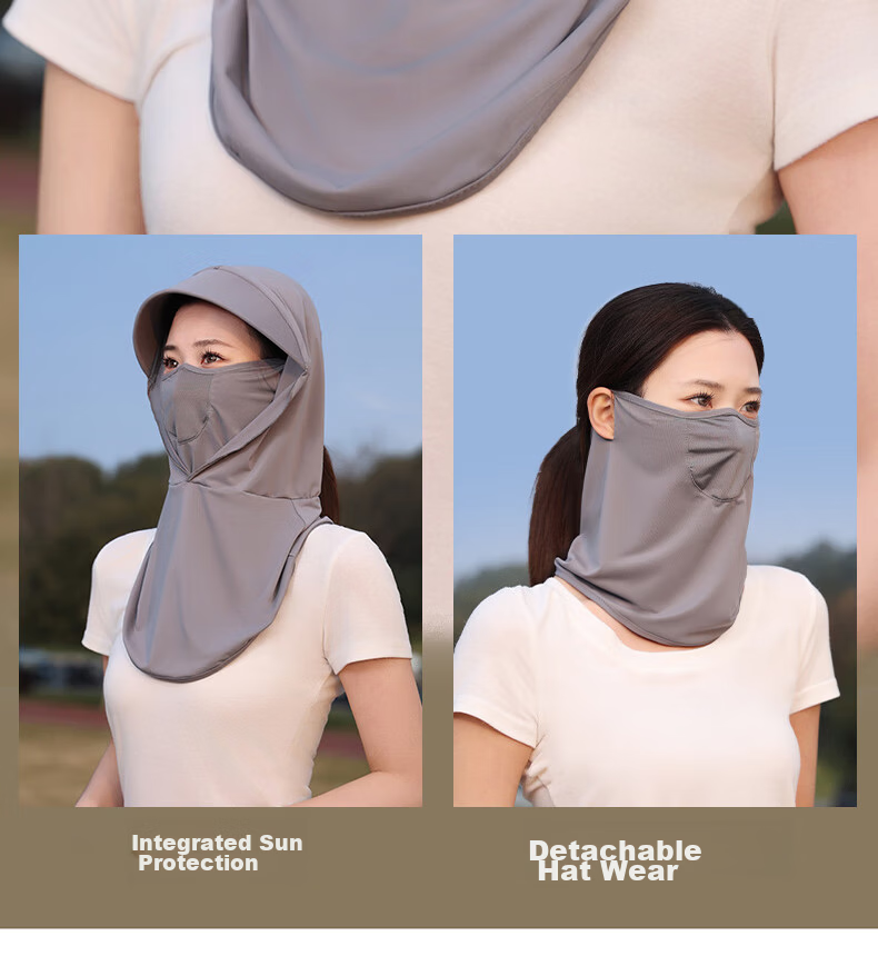 40,000 KM Summer Sunscreen Face Mask for Women UV Protection Neck Guard Cycling Breathable Light Gray Two-Piece Set 5