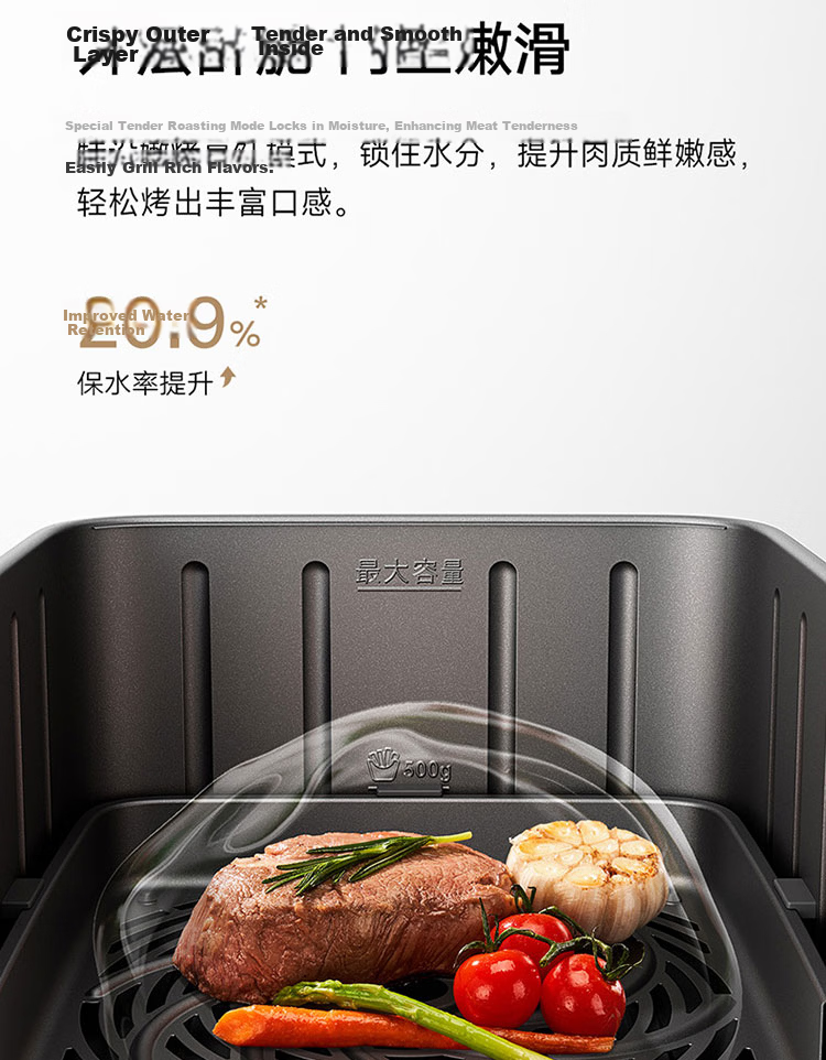 Mijia Xiaomi Air Fryer S1, Home Multi-Functional Electric Fryer And Oven, Dual Mode for Precision And Rapid Baking, Steam Tenderizing And Roasting, Visible No-Flip Design, Metal Interior, 6L Capacity 9