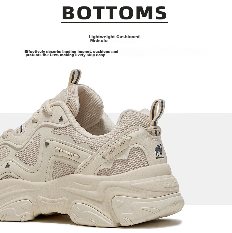 CAMEL Chunky Platform Dad Sneakers, Breathable Casual Trendy Sports Shoes X25B09L7031, Chip Gray, Size 37 43