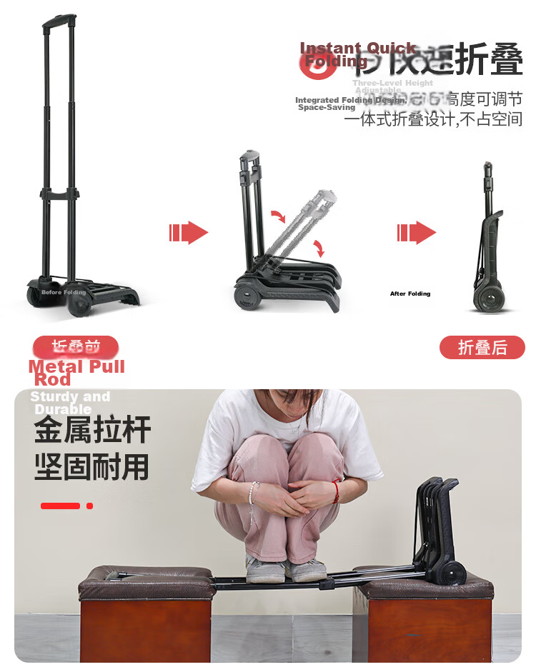 Xilushi Folding Trolley Cart Portable Shopping Cart Luggage Cart Load Capacity Approx. 35kg BY07 5