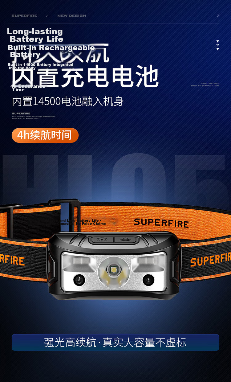 SupFire HY02 High-Power LED Rechargeable Waterproof Headlamp High-Endurance Outdoor Fishing Light 9