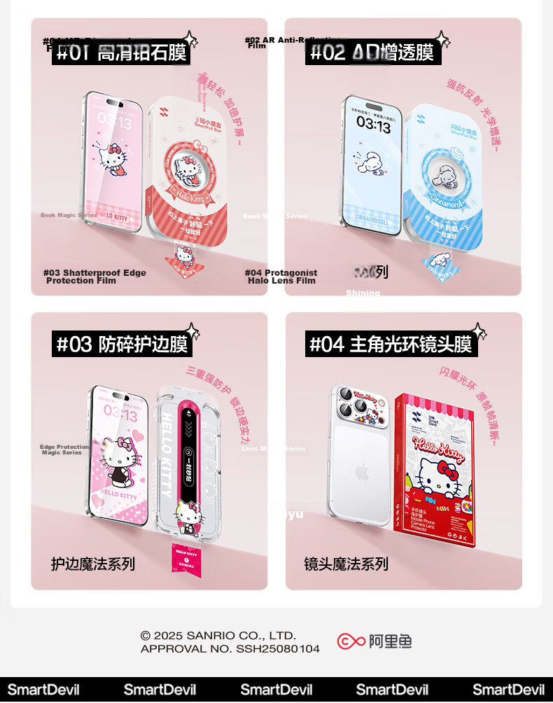 Shanmo [Sanrio Official License] Tempered Glass Screen Protector for iPhone 17 Pro, Apple 17 Pro Phone Film, Anti-Shadow, Screen Display, High Definition Hello Kitty 2-Pack 2