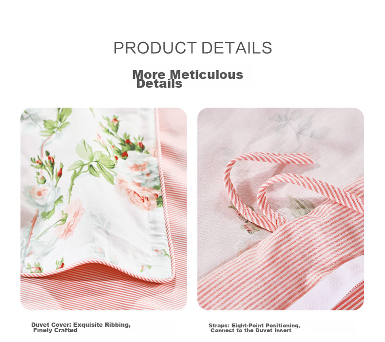 FUANNA Cotton Bedding Set, 100% Pure Cotton, Includes Bed Sheet, Duvet Cover, Pillowcases, for Single Or Double Beds, Xiyuan Style, Suitable for 1.5-Meter Bed, Pink Home Decor 11