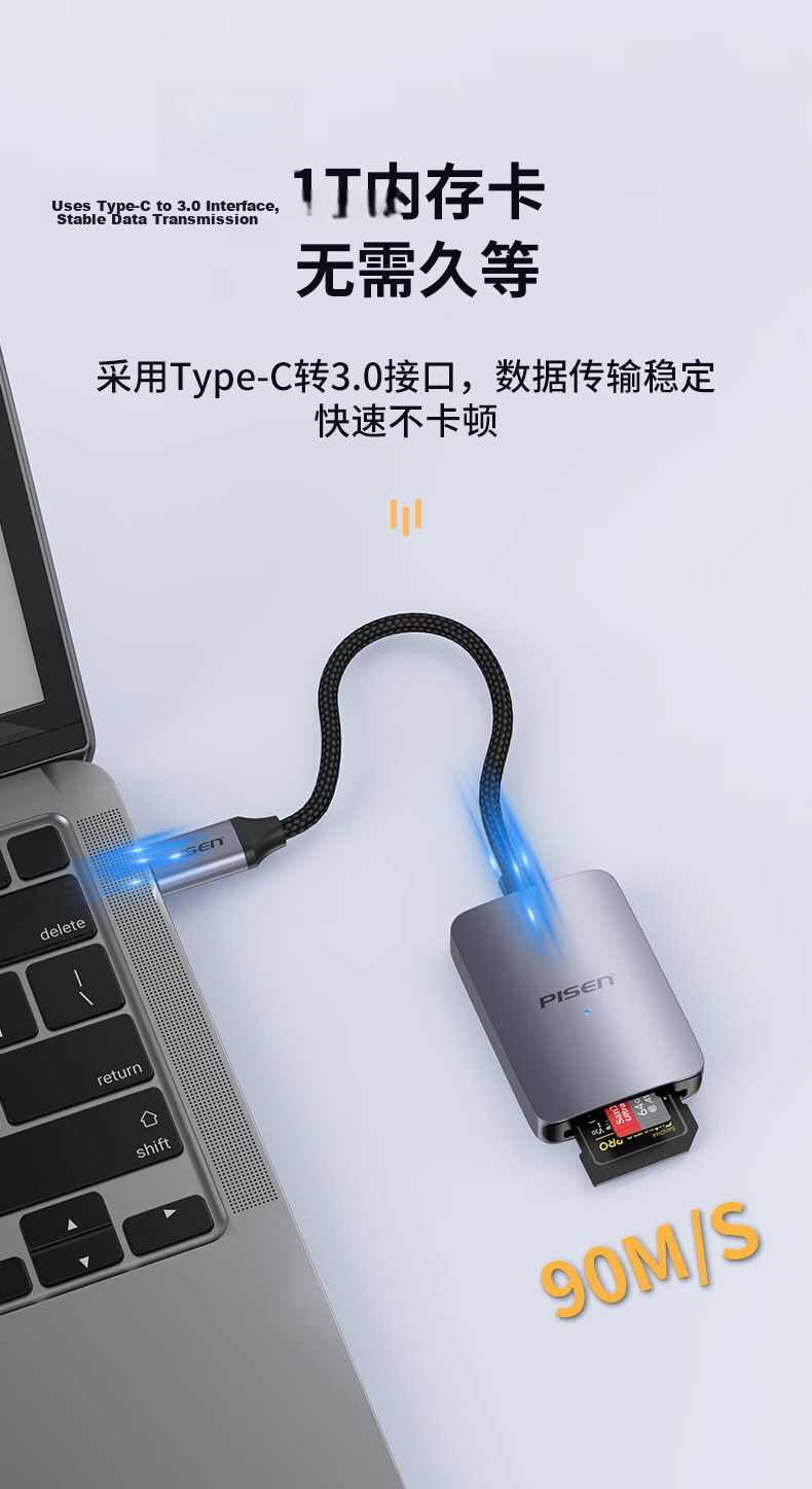 Pisen Huawei NM Card Reader USB3.2/Type-C High-Speed Two-In TF Card Reader Compatible with Huawei Phones/Computers/Apple 16/15/iPad Tablets 7