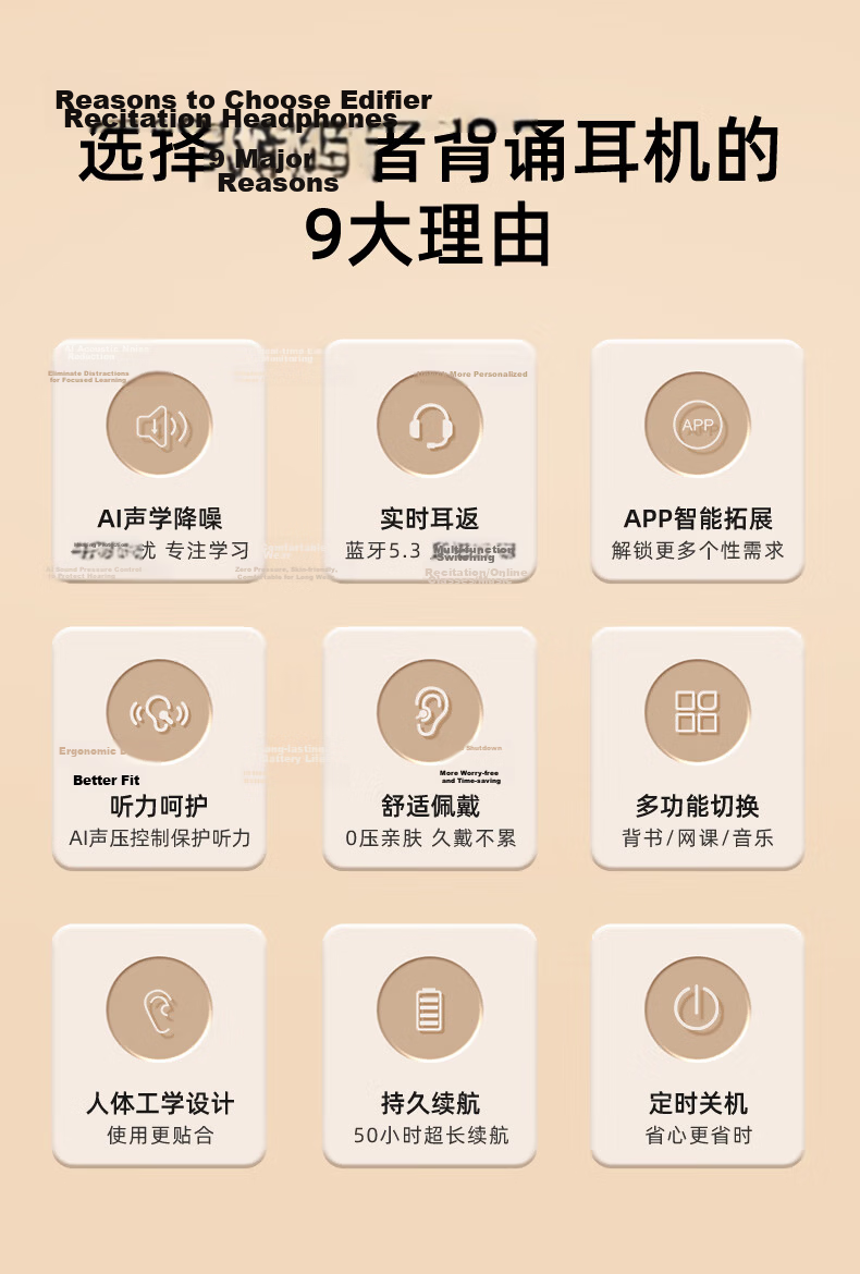 EDIFIER K750W NC Over-Ear Noise-Cancelling Bluetooth Earphones Smart Learning Headphones Immersive Study AI Translation English Recitation Memory Aid Yunyan White 3