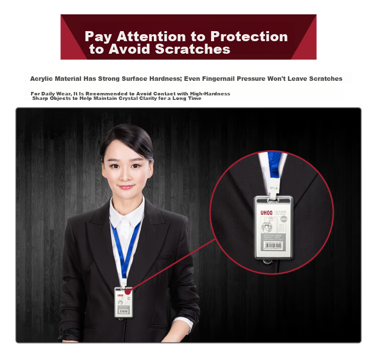 UHOO Acrylic Vertical ID Card Holder with Lanyard, Transparent, Model 6006 11