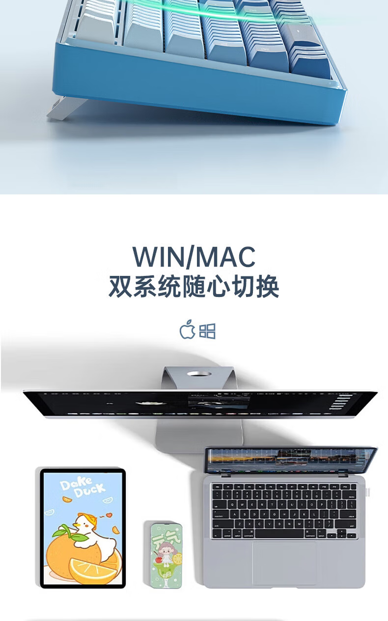 REDRAGON KS108 Mechanical Keyboard, Wireless Keyboard, 108-Key Bluetooth Keyboard, Computer Keyboard, New Year Gift, Gradient Transparent Blue, Frost Switch V2 6