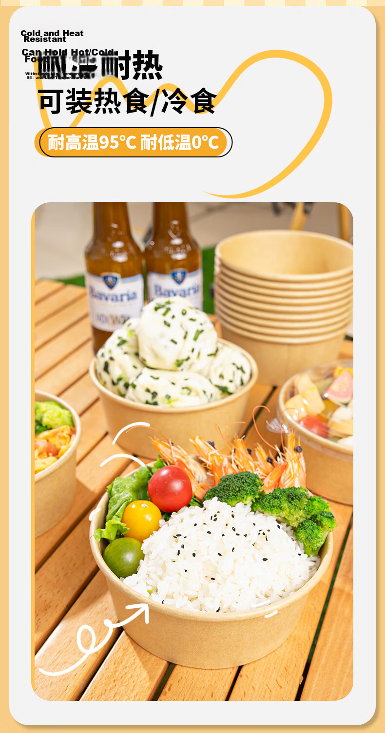 Yunlei Disposable Paper Lunch Box with Lid, Thickened Takeout Food Container, Camping Bento Box 750ml*12 Sets 3