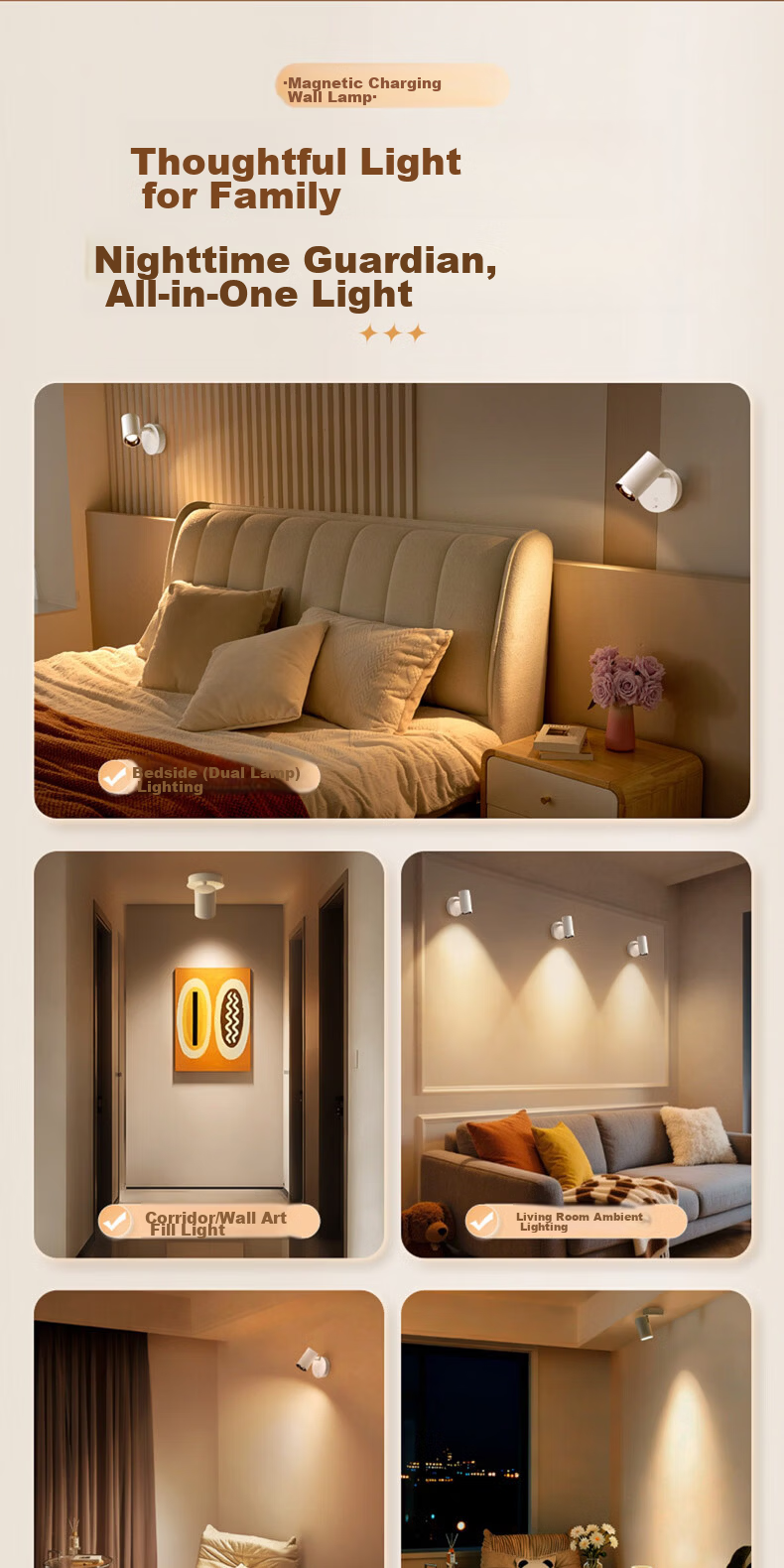 ONEFIRE Remote Control Bedside Lamp, Wall Light for Bedroom, Rechargeable Spotlight, Magnetic Wall-Mounted Desk Lamp, Reading Light, No Wiring Required, Small Night Light 10