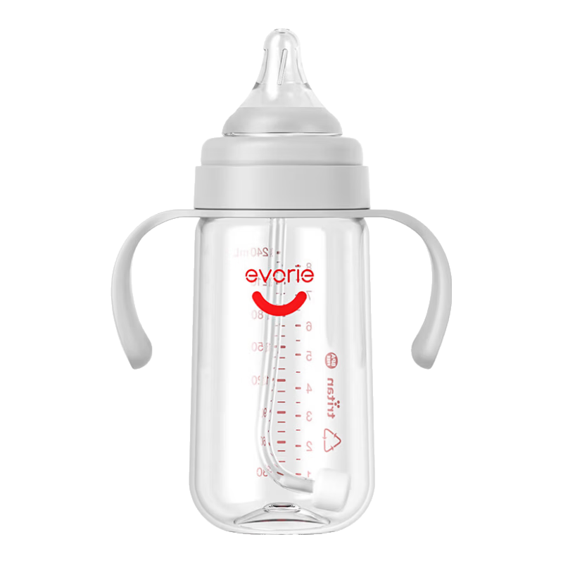 Evorie Wide Neck Baby Bottle with Handle and Gravity Ball Tritan Baby Bottle 240ml Pink (6 Months+)